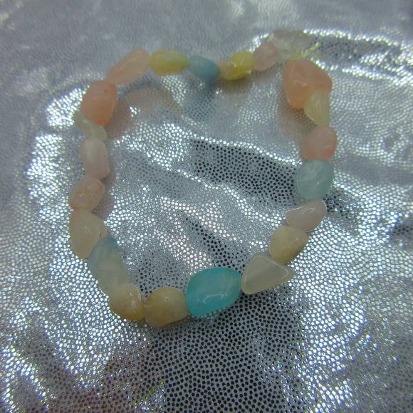 Aquamarine & Morganite Nuggets 7" Stretchy Gemstone Bracelet - Picture 2 of 3